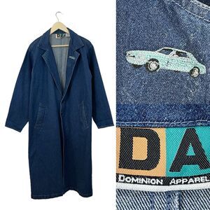 Vintage Dominion Apparel Jean Denim Trench Coat Retro Car Cotton XS Mens READ